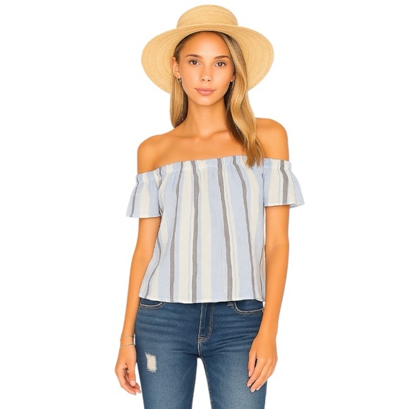 Cloth & Stone Blue Striped Off the Shoulder Top - Picture 1 of 4